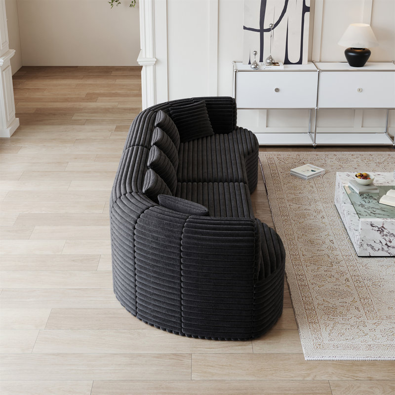 Canapé modulaire courbé, Velours côtelé noir