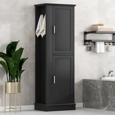 Tall Bathroom Storage Cabinet, Freestanding Storage Cabinet With Hook And Adjustable Shelf, MDF Board