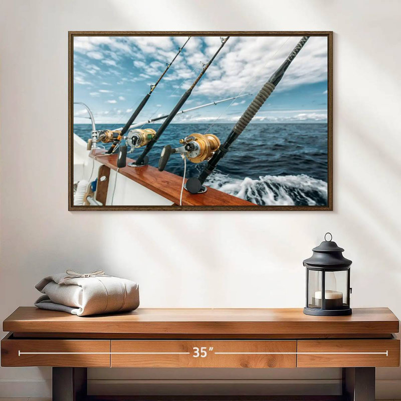 Pêche au thon espagnol, 25 po x 17 po, Cadre flottant noyer