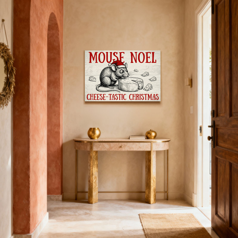 Ensemble de 1 tableau sur toile tendue « Souris Noël Fromage de Noël »