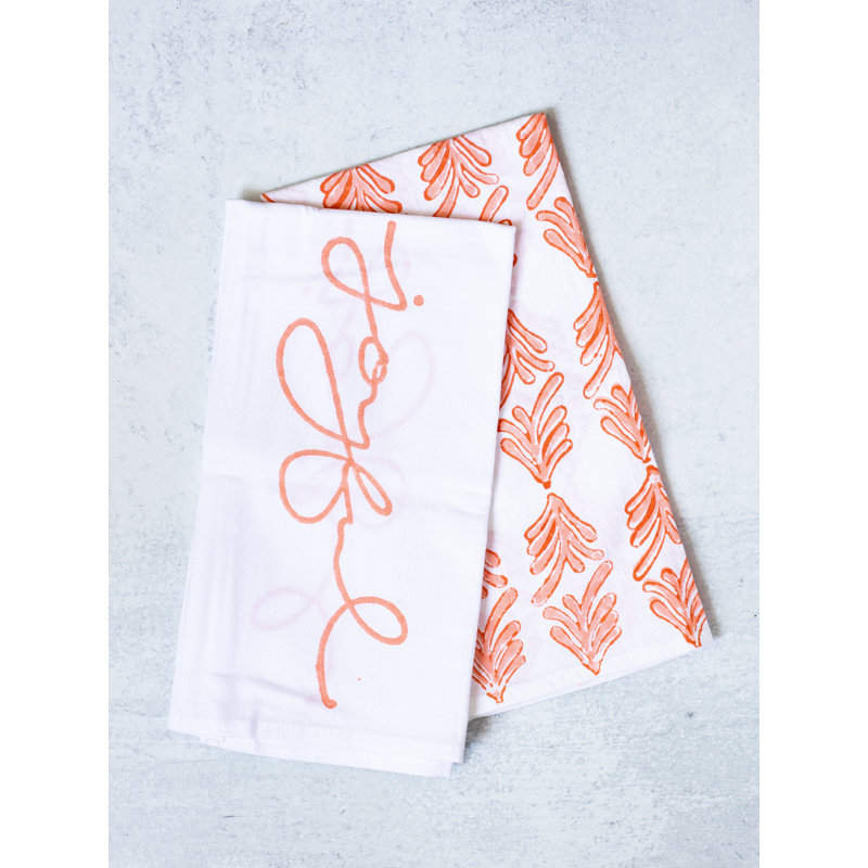 S/2 Tea Towel Set - Palmetto & Joyful, Orange