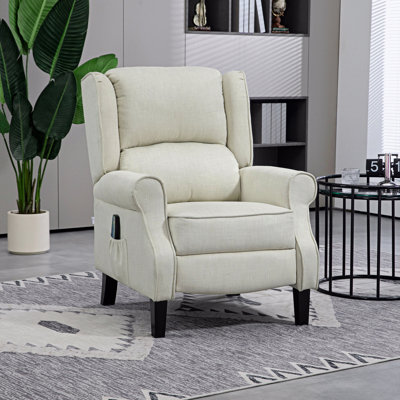 Fauteuil d'appoint inclinable de base pour le salon avec chaleur, canapé simple à oreilles, fauteuil d'appoint inclinable de base en tissu de lin moderne avec repose-pieds, poche latérale