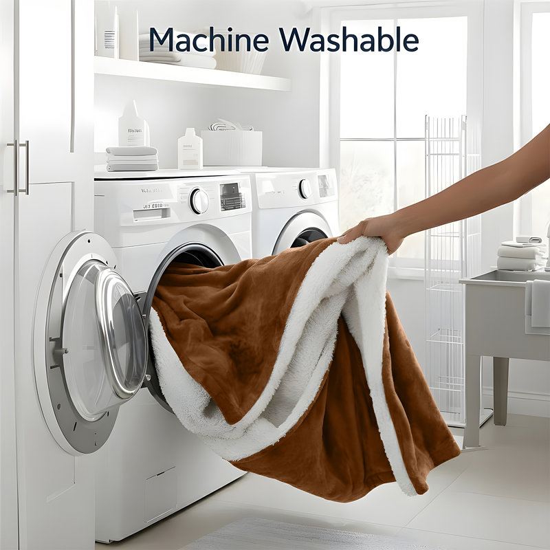 Jeté réversible en molleton Sherpa avec flanelle Microplush douce, jeté toutes saisons pour lit et canapé, Café, Jeté