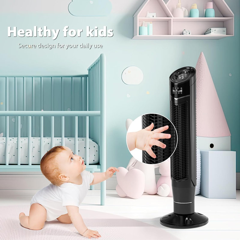 39.37''HX12.6''WX12.6''D Portable Oscillating Tower Fan with Remote, 8 Speeds, 3 Modes, 24H Timer, Black