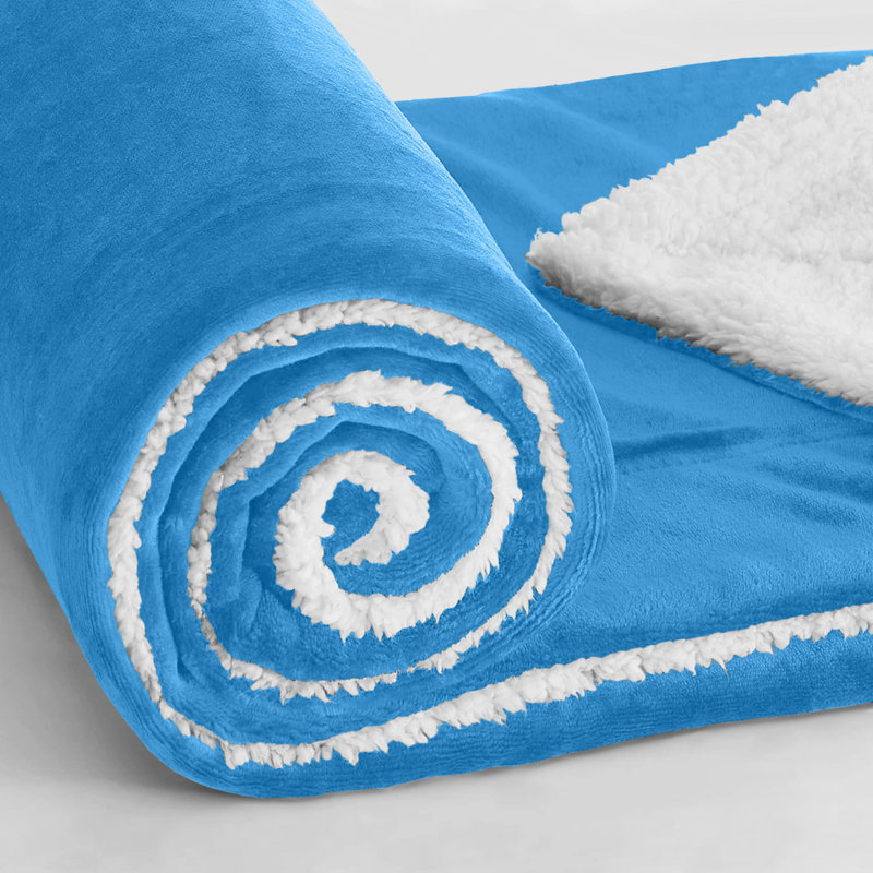 Misuzu Super Soft Reversible Sherpa Fleece Blanket, King, Light Blue