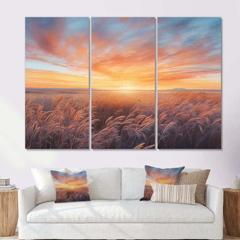 Ensemble de salon mural Tranquil Prairies At Sunrise - Prairies, Toile tendue, H 40 po x l 60 po x P 1 po