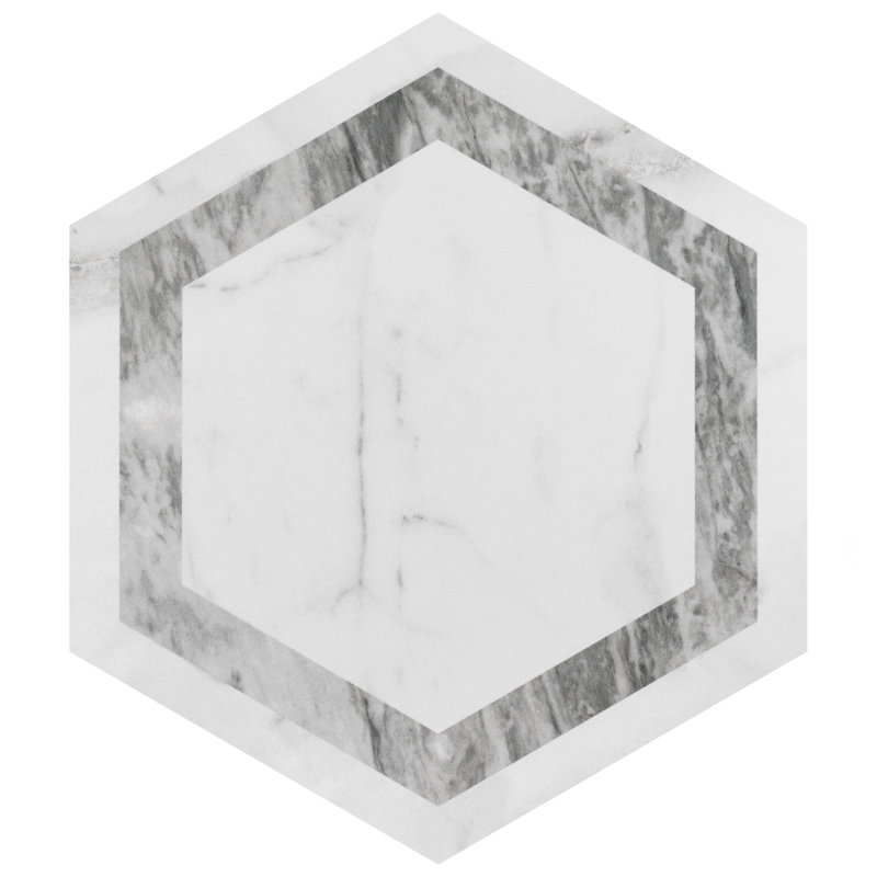 BioTech 11" x 13" Porcelain Marble Look Wall & Floor Tile, Gray/White