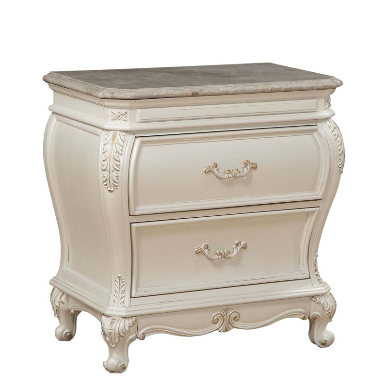 Table de chevet 2 tiroirs avec pieds Queen Anne