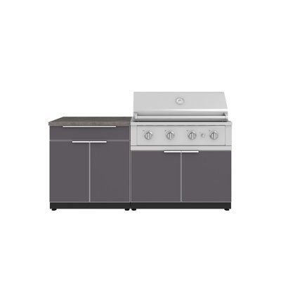 Ensemble d'armoires d'extérieur en aluminium 4 pièces avec gril performance 40 po - propane liquide et comptoir en pierre d'ingénierie noire nano 32 po