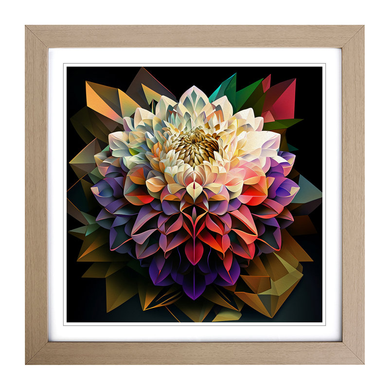 Prism Floral No.1 - Single Picture Frame Print on Wood, Oak