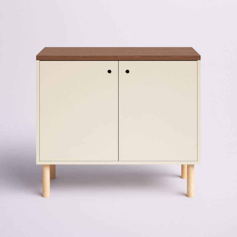 Armoire d'appoint 2 portes avec tablettes Ashaun Mid-Century - Latte, Latté