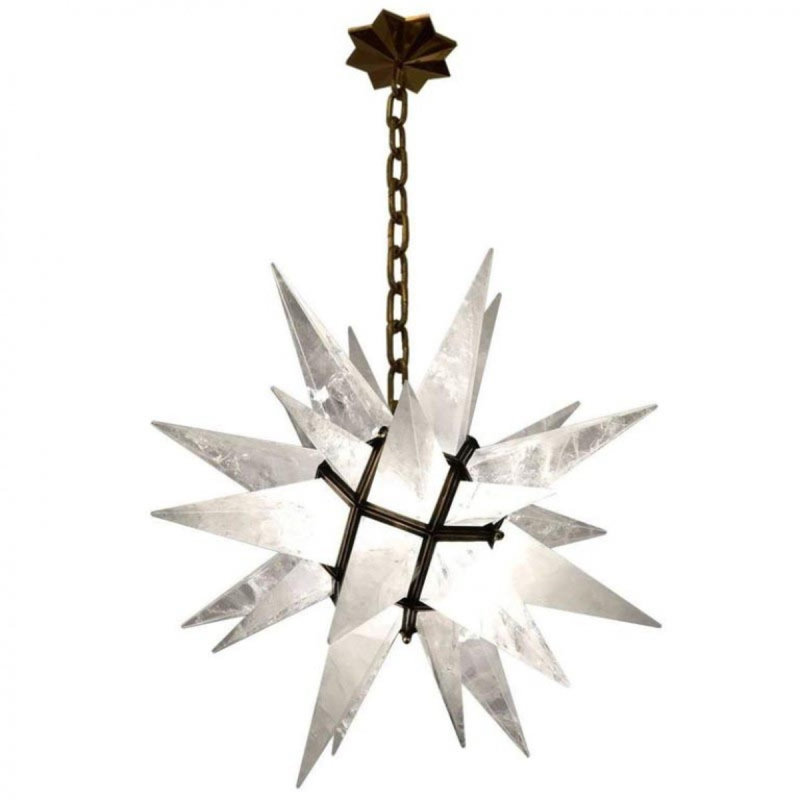 Lustre géométrique clair, Laiton brossé, Améthyste, 48" Wide x 48" Height
