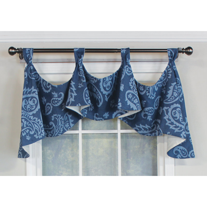 Paisley Blue Cotton Blend Rod Pocket Window Valance