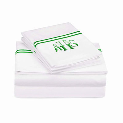 Monogram 400TC Double Embroidery Sateen Solid Cotton Sheet Set