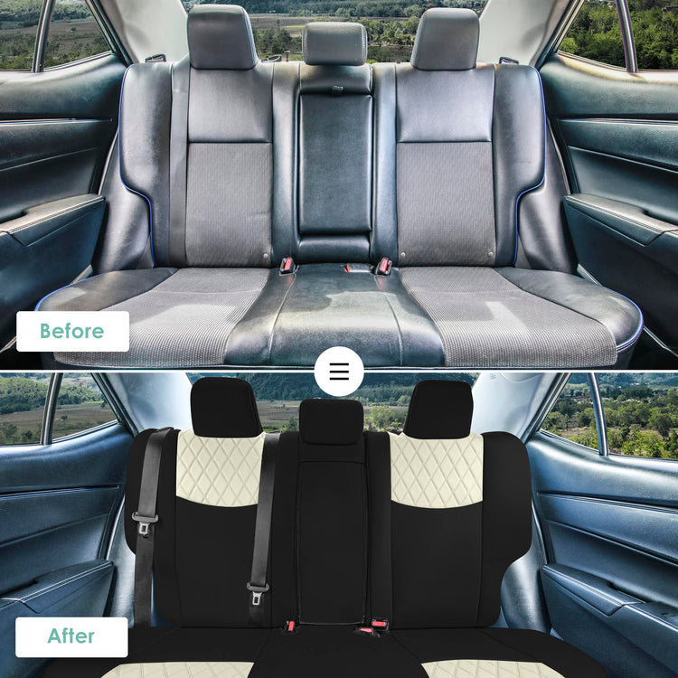 Latitude Run® Ultraflex Neoprene Custom Fit Rear Set Car Seat Covers for 2014-2019 Toyota Corolla S, SE, LE, Beige/Black