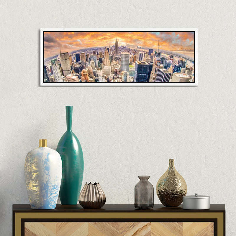 New York City, 30.48 cm H x 91.44 cm W x 4.445 cm D, White Floater Framed