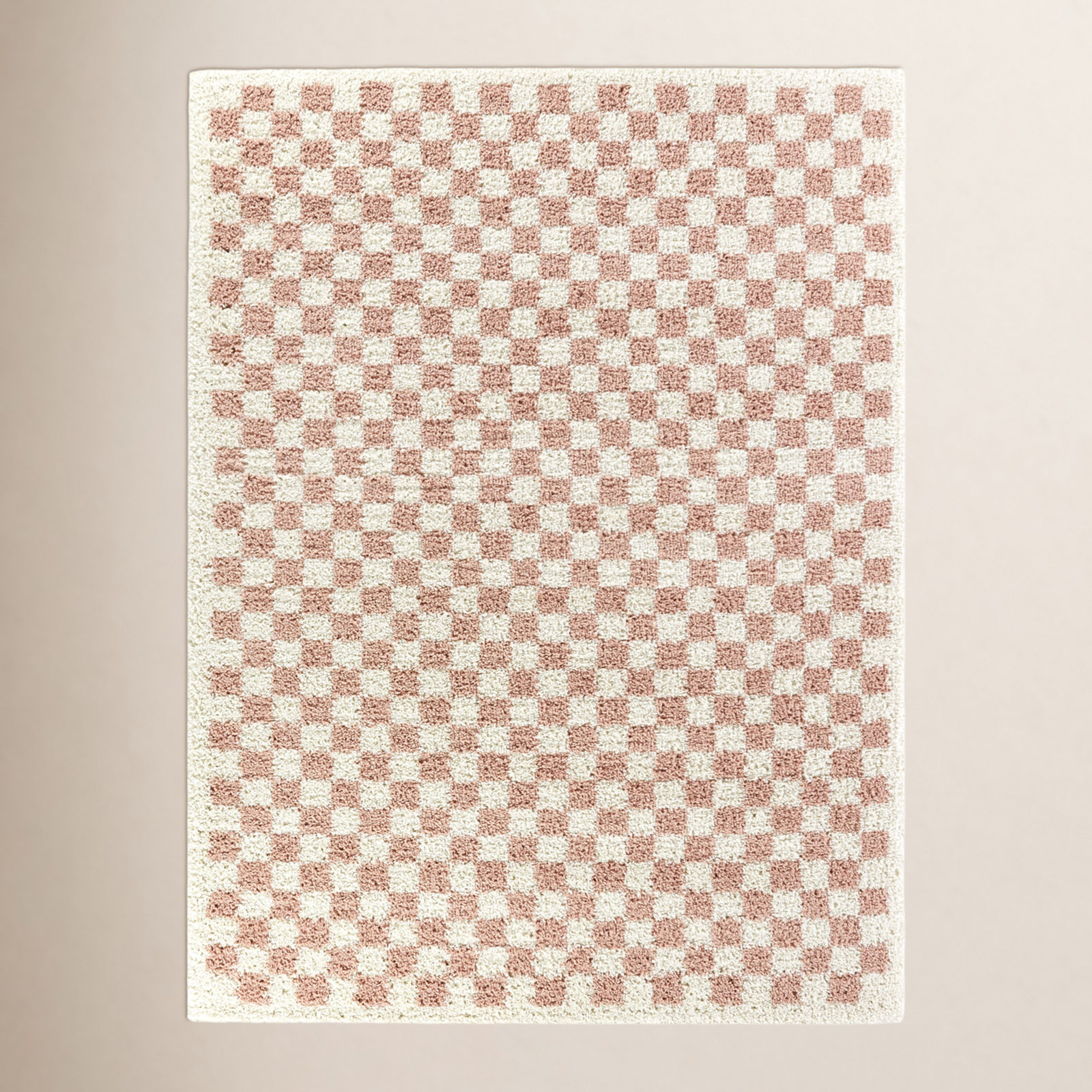 Walker Pink Cream Checkered Shag Rug, Square 6'7"