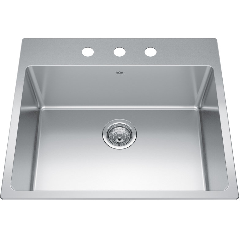 Brookmore 25'' L Single Bowl Stainless Steel Kitchen Sink, 3 hole