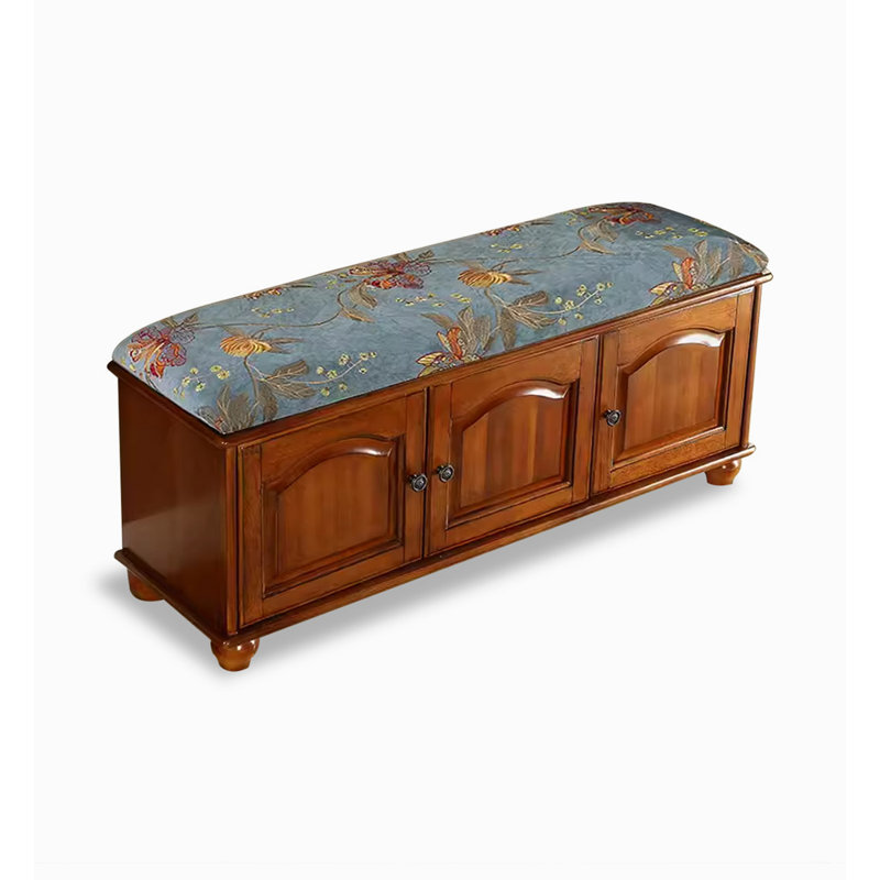 Solid Rubberwood Shoe Cabinet with Seating, 19.69" H x 47.24" W x 13.78" D