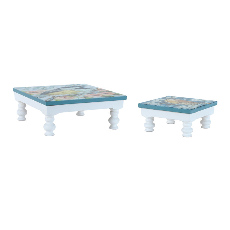 Plateau à piédestal floral en bois (ensemble de 2)