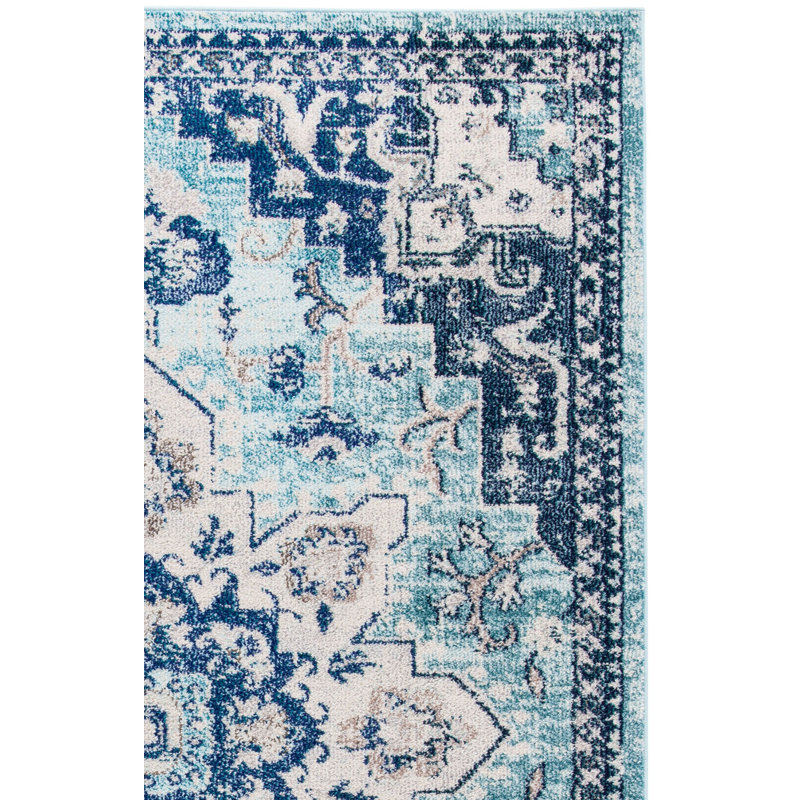 Yedidalga Oriental Teal/Navy Area Rug, Rectangle 3' x 5'
