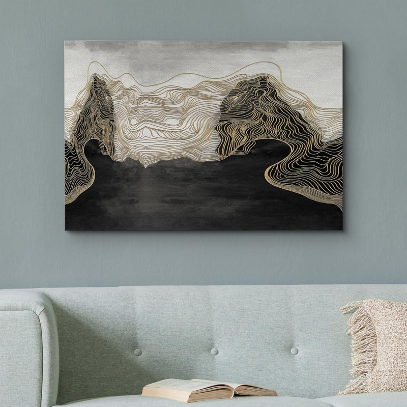 Paysage abstrait montagne dorée sur toile, Toile tendue, H 12 po x l 18 po x P 1,5 po