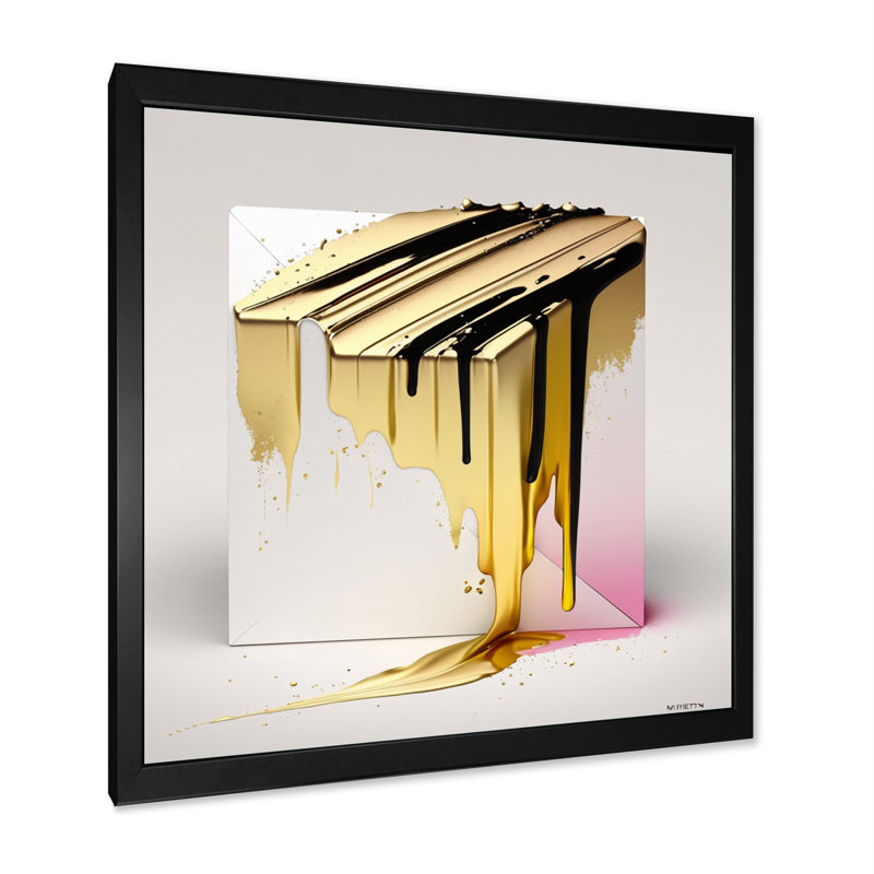 «Abstract Geode Shapes Gold», reproduction sur toile, Impression noire sur toile encadrée, L 16 po x H 16 po