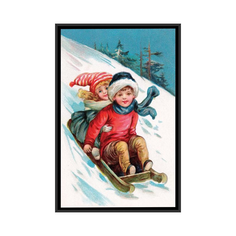 « rétro christmas i », impression sur toile, H 26 po x l 18 po x P 1,5 po, Toile avec cadre noir, Pas de tapis