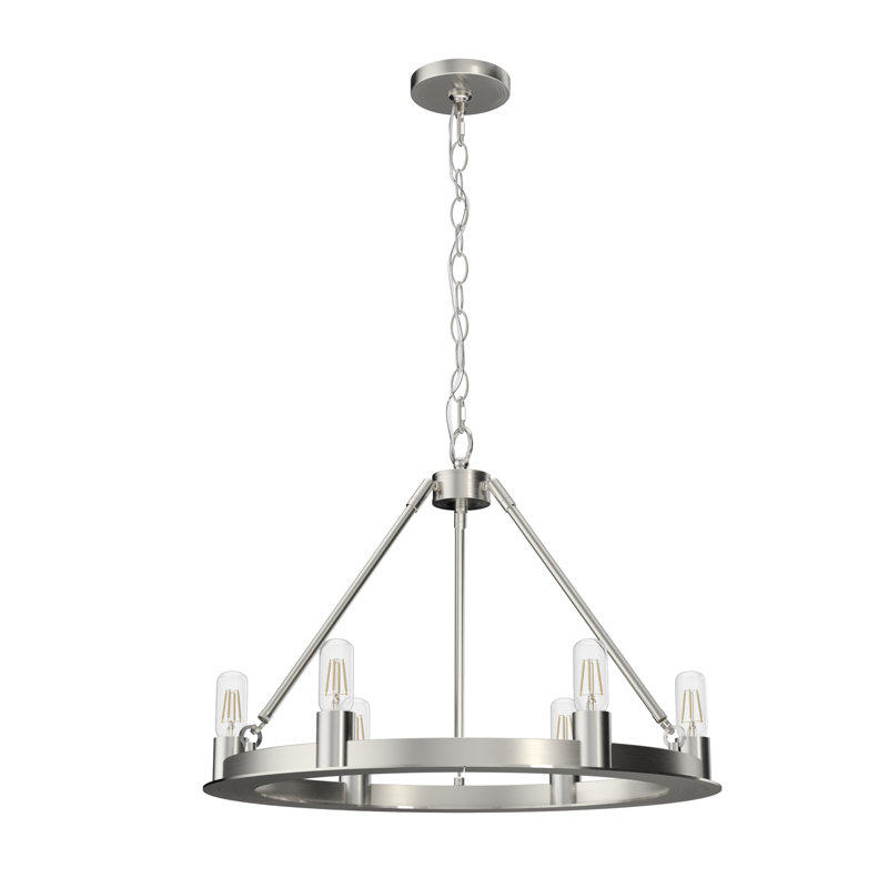 Plafonnier lustre 6 lumières Hunter Saddlewood, Nickel brossé