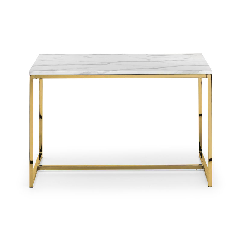 Rumi Metal Base Dining Table, White/Gold