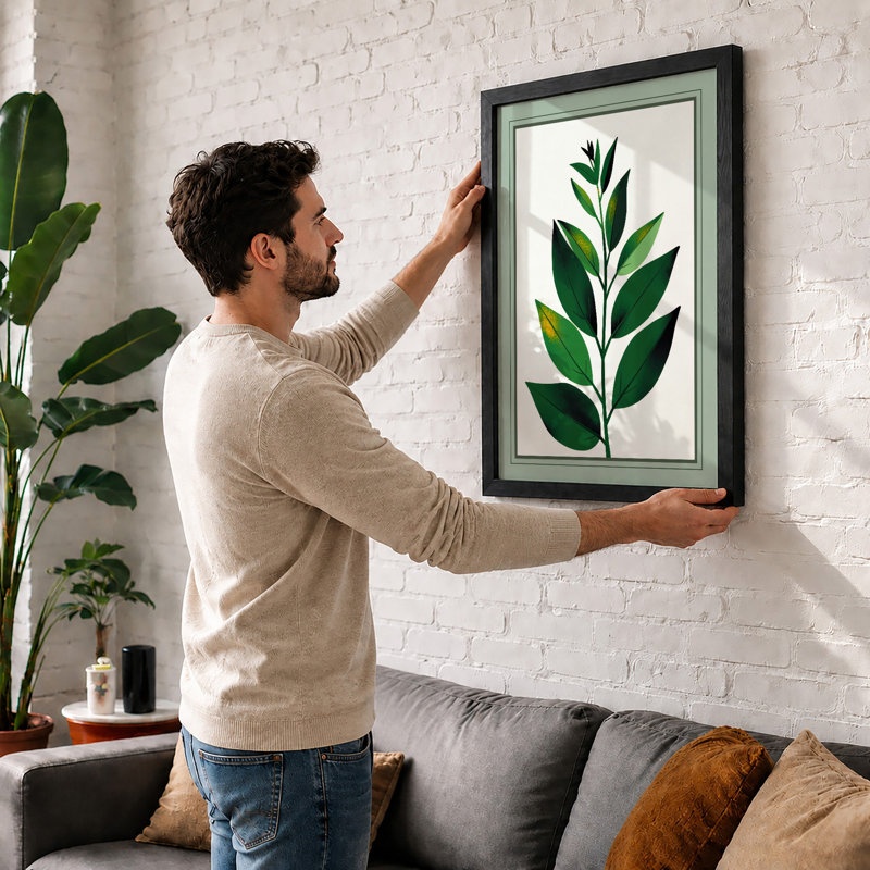 Stem With Symmetric Leaves Botanical - Print, Walnut, A4 - 29.7 x 21.0 cm