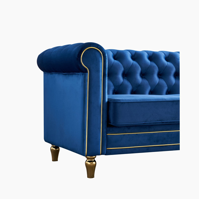 Canapé rembourré 84,65 po Glossie, Velours bleu