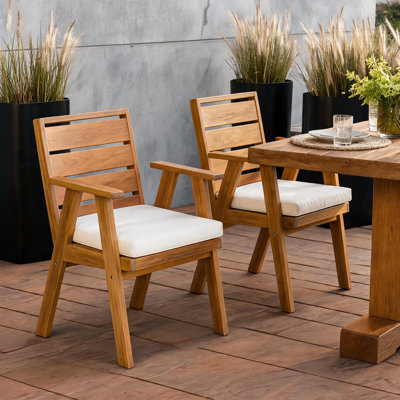 Acacia Wood Patio Dining Chairs with Arms, Set of 2