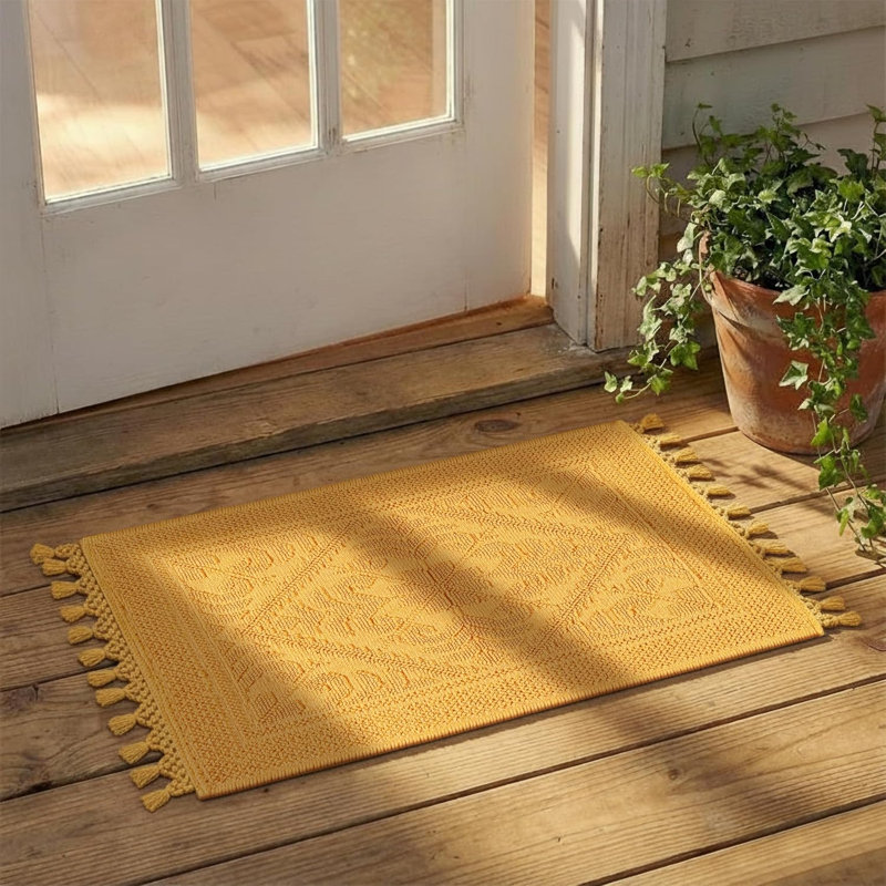 Savi Home 100% Cotton Woven Jacquard Bath Mat, Mustard