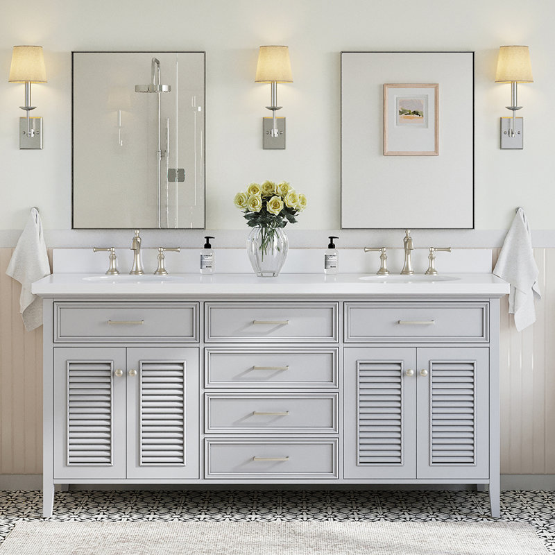 Kensington 73'' W Double Vanity, Gray, Oval, Pure White Quartz