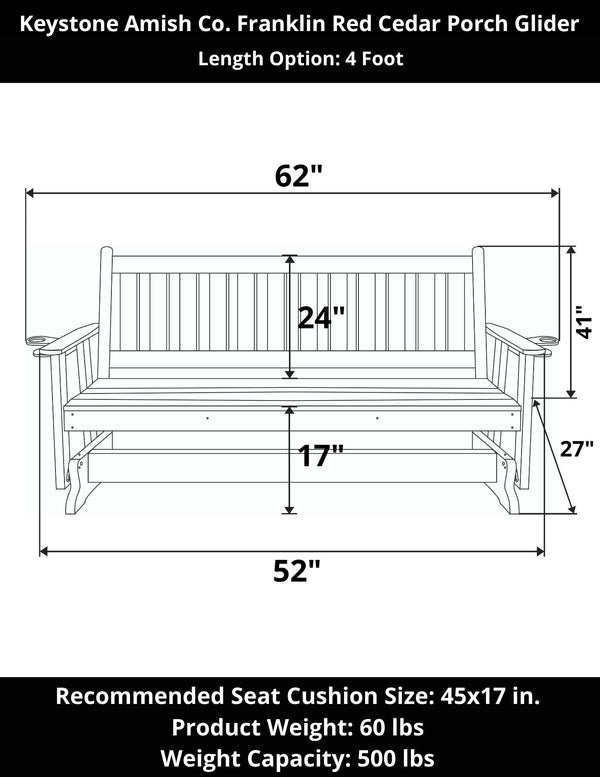 Fauteuil oscillant en bois de cèdre rouge 4 pieds Bishard Keystone Amish - Amish, Teinture naturelle
