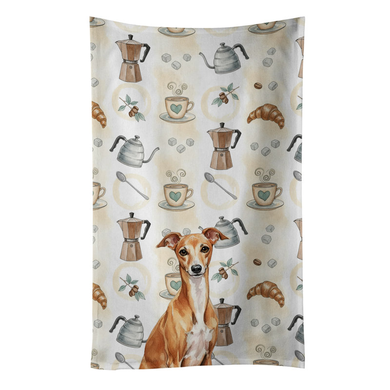 Red Italian Greyhound Coffee Bar Kitchen Towel, Red Italian Greyhound