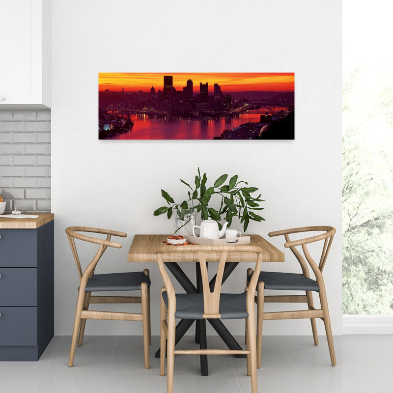 Silhouette of buildings at dawn Three Rivers Stadium Pittsburgh Allegheny County Pennsylvania USA 1 Piece Wrapped Canvas Panoramic Wall Art