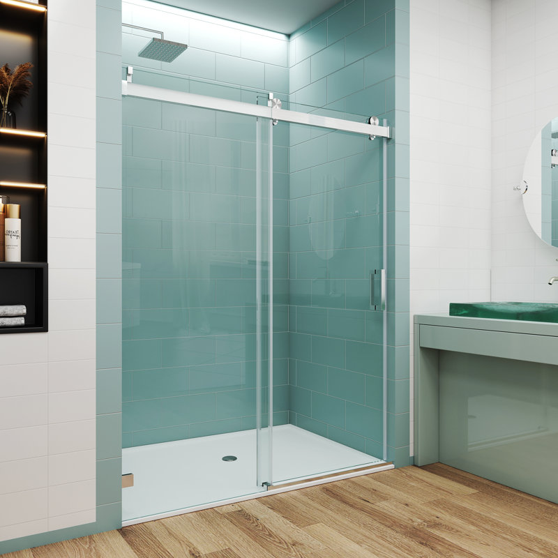 Opoc Mirage MCOCOD Porte de douche coulissante simple sans cadre à fermeture en douceur de 46 à 48,75 po x H 76 po avec verre transparent de 3/8 po (10 mm)