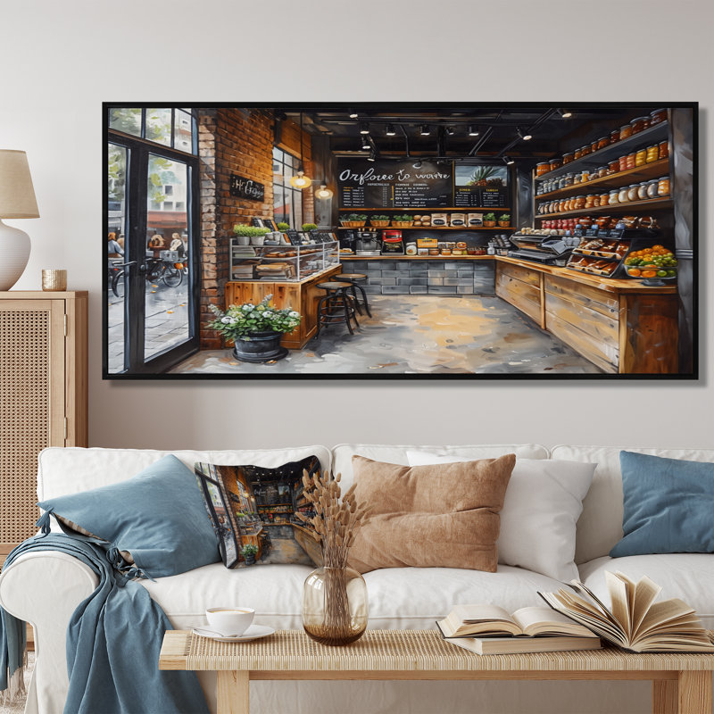 Brun gris rétro Boutique charme I - magasins et magasins d'art mural, H 24 po x l 32 po, Cadre flottant brun