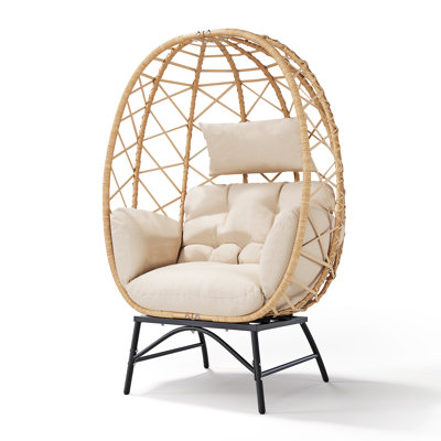 MICLEED Patio Wicker & Stretch Fabric Indoor/Outdoor Egg Lounge Chair With Cushion