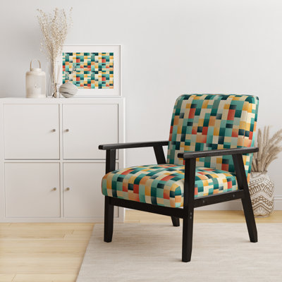 Orange And Green Popart Pop Culture Pixels - Upholstered Modern Arm Chair, Orange Accent Chair