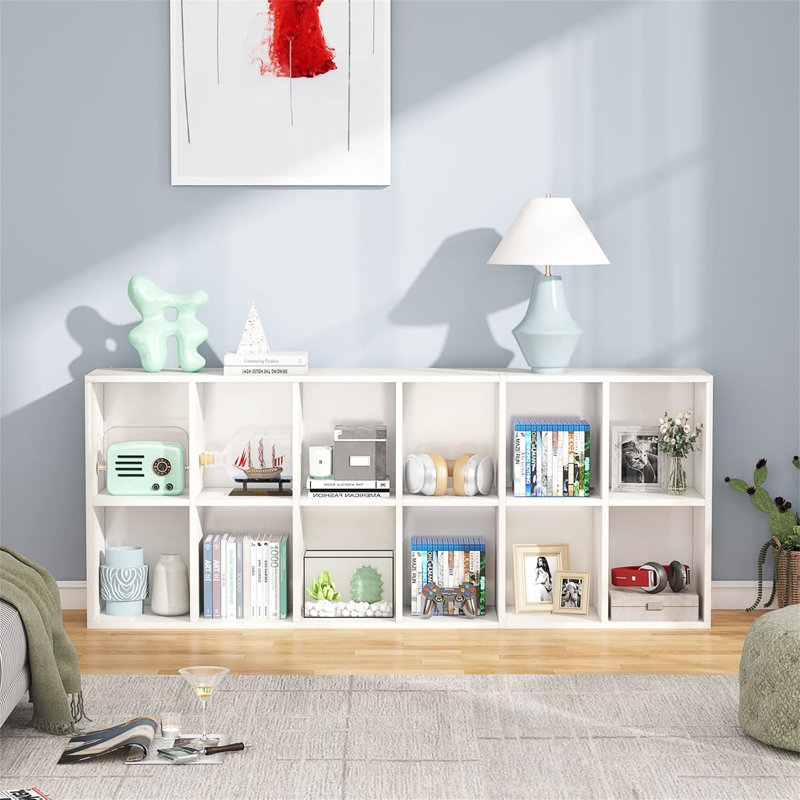 71.65" White Narrow 12-Cube Modern Vertical Or Horizontal Bookcase Storage For Living Room