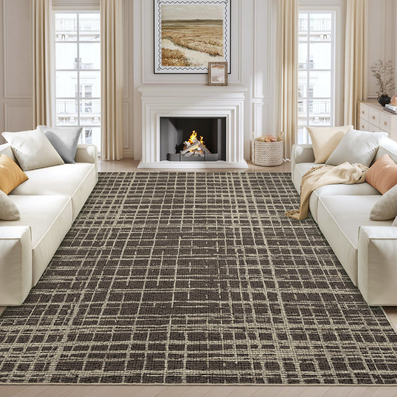 Plaid Machine Washable Rug with Rubber Backing Modern Non-Slip Carpet for Living Room, Bedroom, Dining Room, Office, Playroom, Nursery
