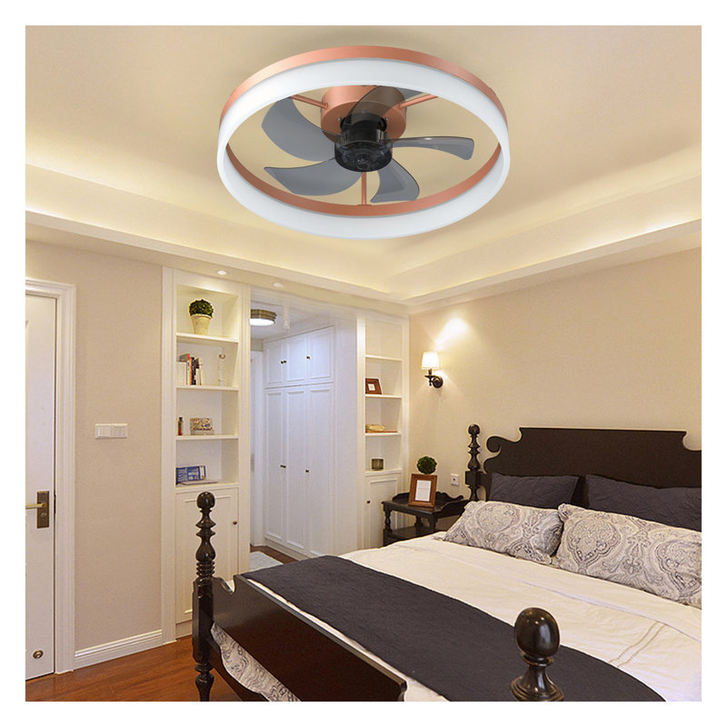 Ventilateur de plafond moderne avec lumière - Ventilateur de plafond à DEL à intensité variable avec télécommande, conception mince or rose pour salon de chambre à coucher