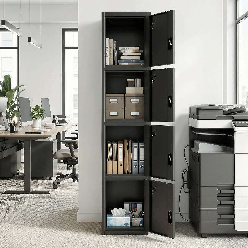 Armoire de rangement verrouillable à 4 niveaux en métal, organisateur utilitaire antirouille avec tablettes pour le garage, le bureau et la maison
