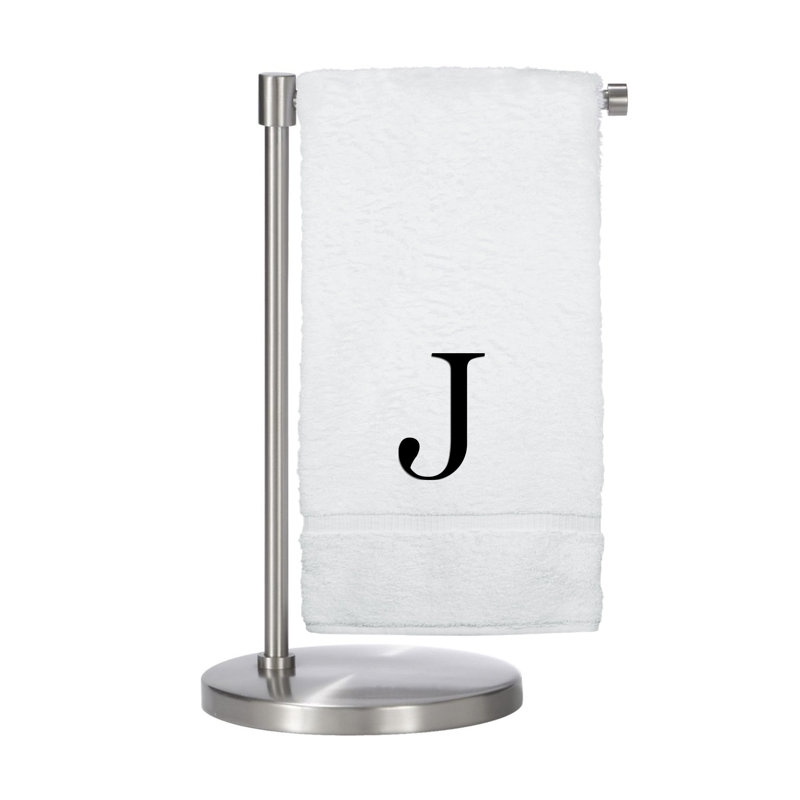 Serviettes de bain monogrammées - ensemble de 2 - lettre bloc, J, Blanc / noir