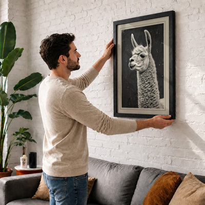 Alpaca Portrait Japandi - Framed Print
