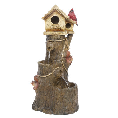 Birdhouse with Cardinal Tree Fountain