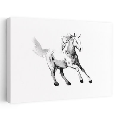 Cheval sauvage au galop, affiche contemporaine élégante représentant une architecture équestre